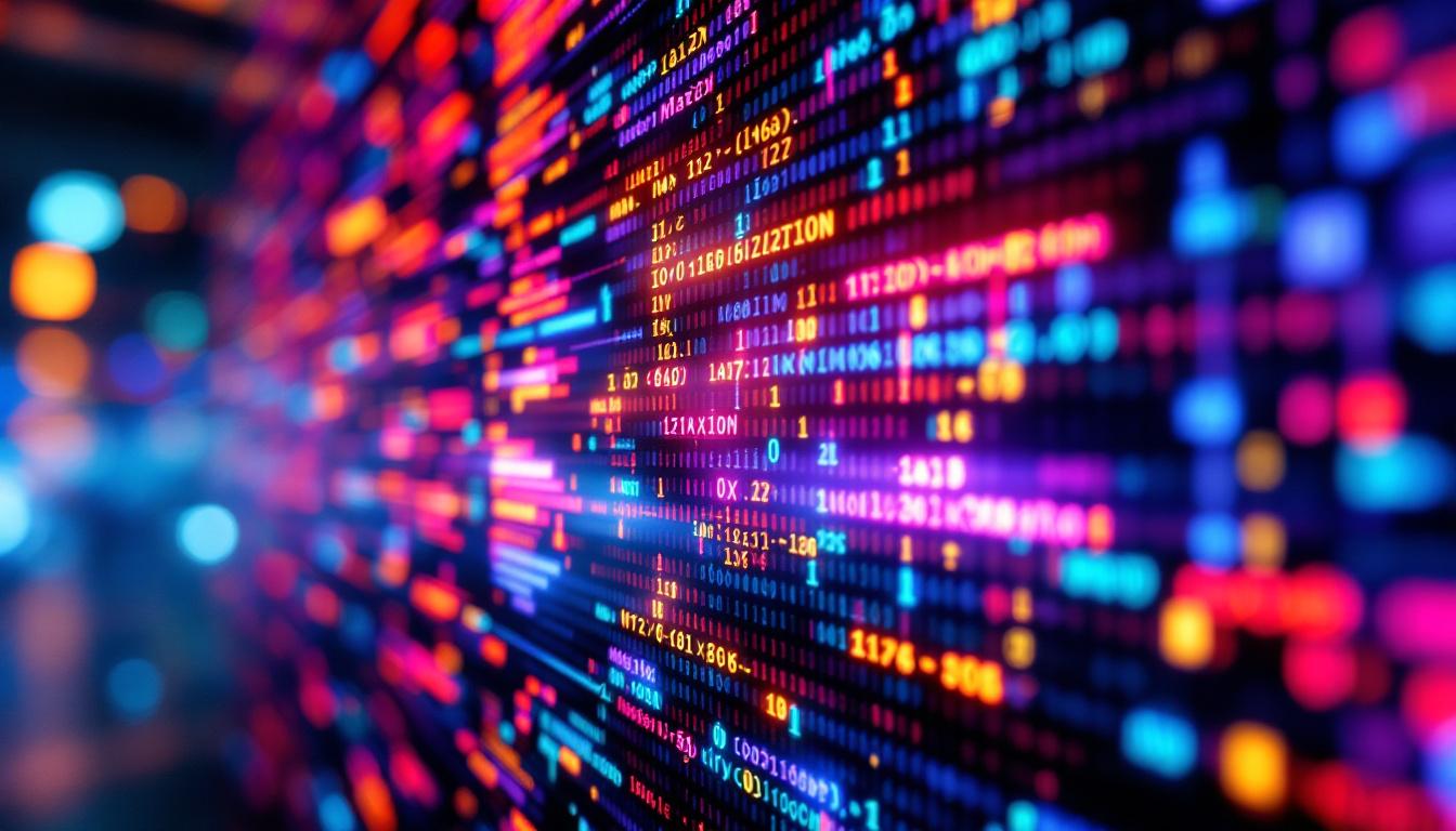 A photograph of a close-up view of a digital led display showcasing a visually striking matrix diagonalization graphic