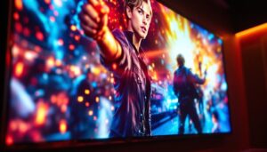 A photograph of a vibrant led display showcasing a popular movie scene or promotional poster at cinema hillsboro