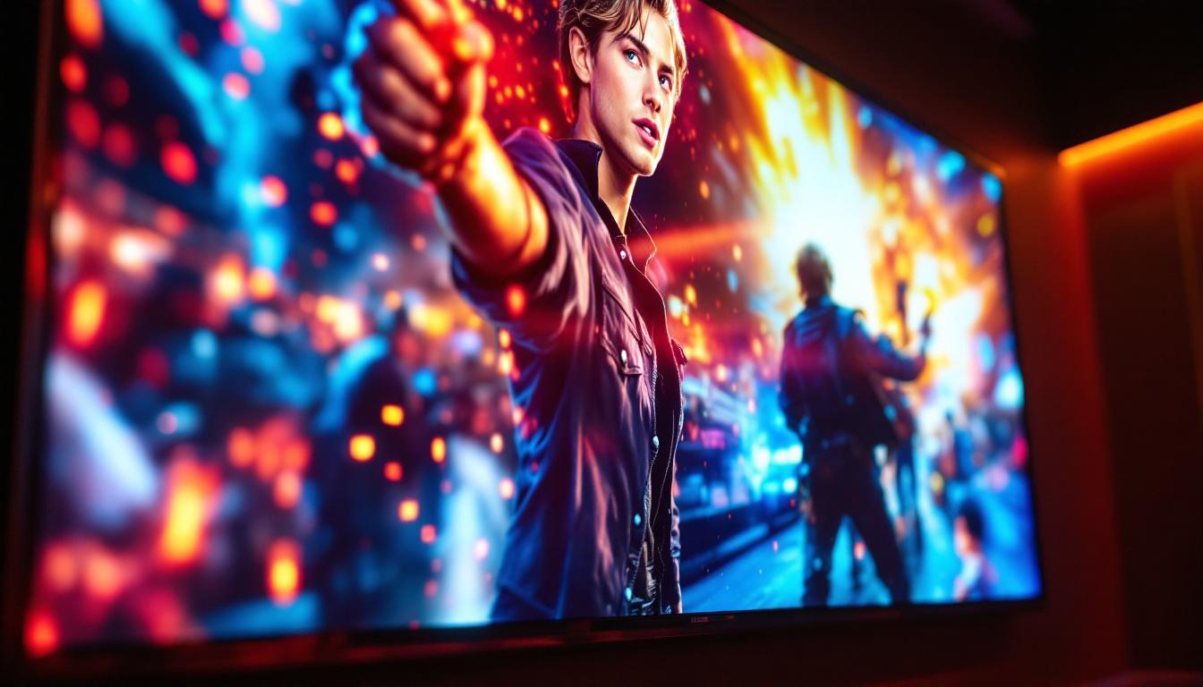 A photograph of a vibrant led display showcasing a popular movie scene or promotional poster at cinema hillsboro