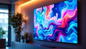 A photograph of a sleek led display showcasing vibrant colors and sharp images