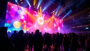 A photograph of a vibrant led display in action