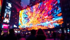 A photograph of a vibrant led display in action