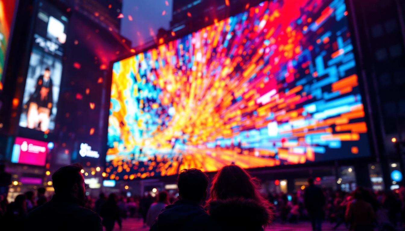 A photograph of a vibrant led display in action