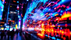 A photograph of a vibrant led display in action