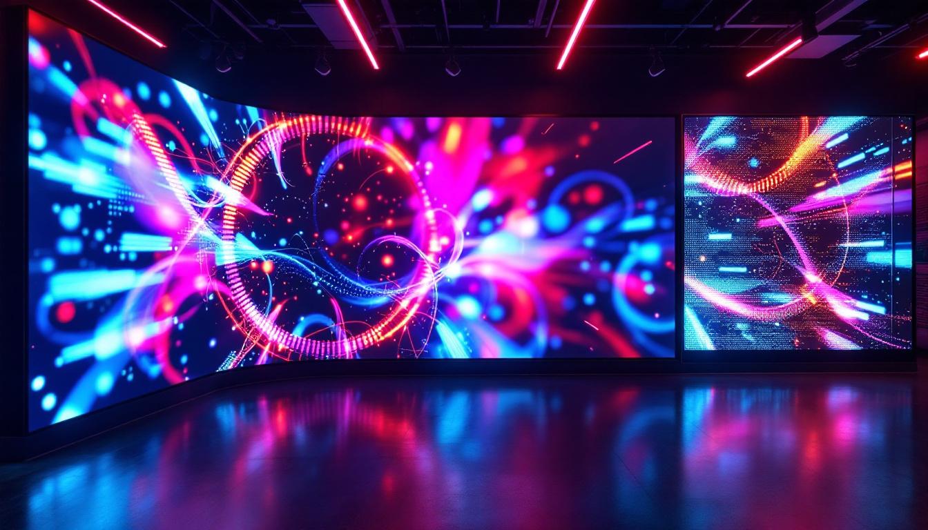 A photograph of a vibrant led display showcasing a plasma donation center in portland