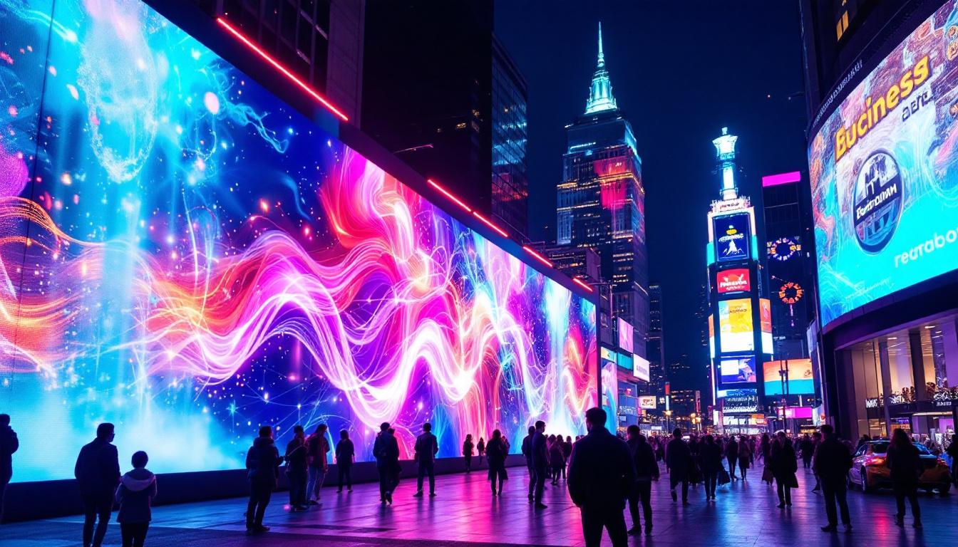 A photograph of a vibrant led display in an urban setting