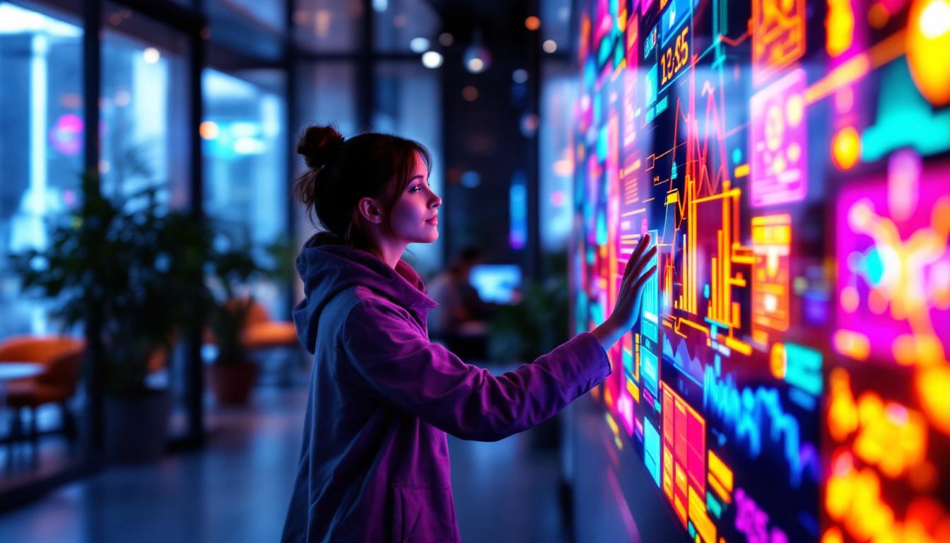 A photograph of a vibrant interactive touch screen display in use