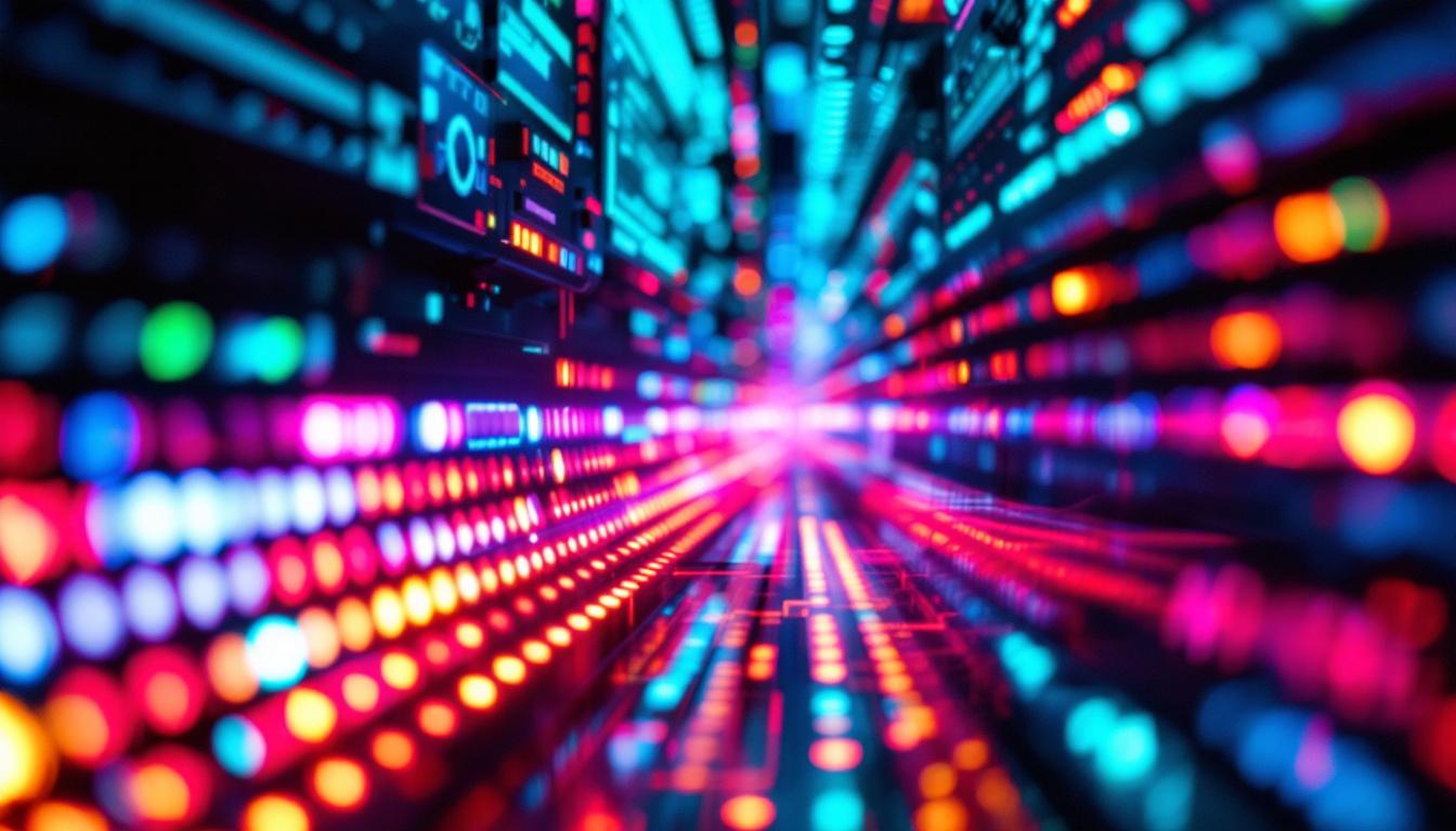 A photograph of a close-up shot of a vibrant led display in a dark environment