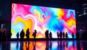 A photograph of a vibrant led display in an urban setting