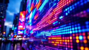 A photograph of a vibrant led display in action