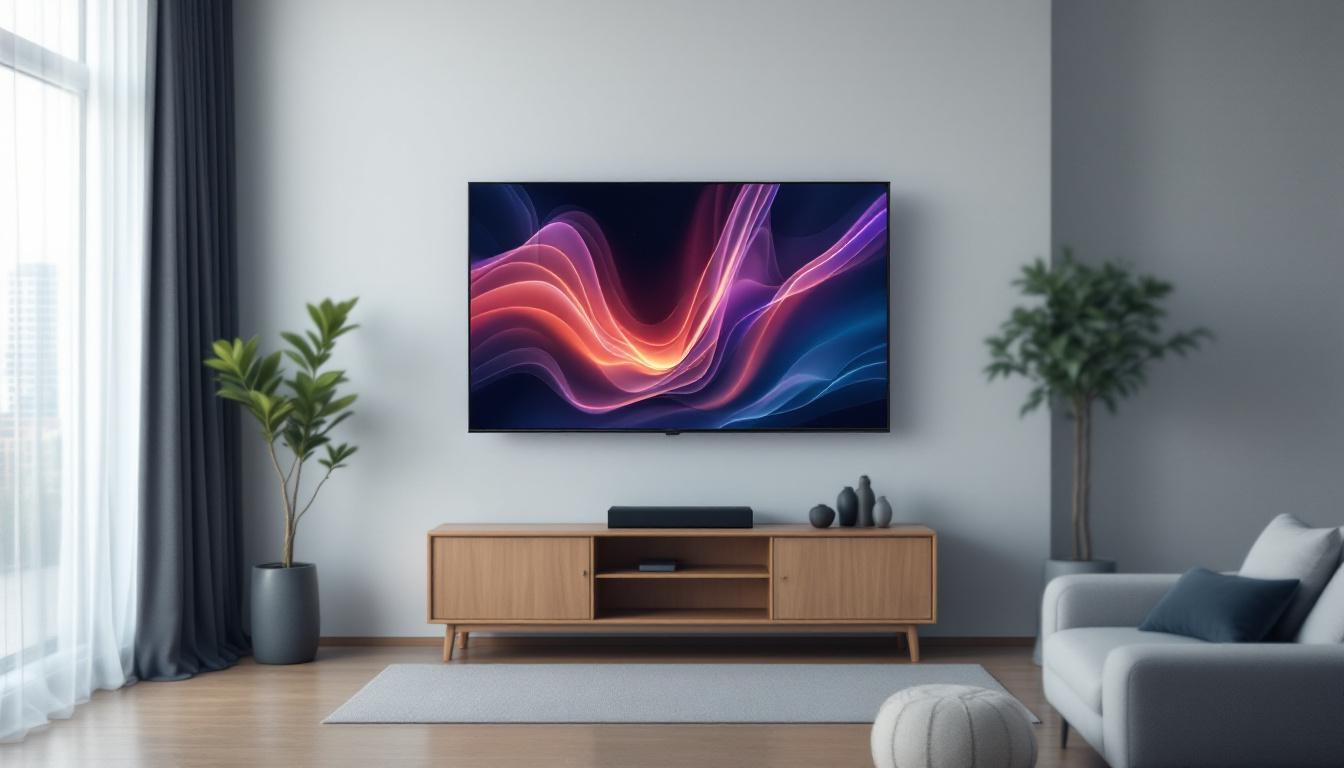 A photograph of a sleek slim full motion tv mount installed on a wall