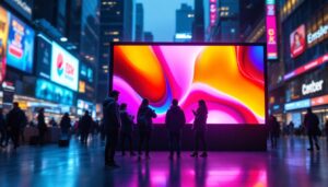 A photograph of a vibrant led board sign in an urban setting