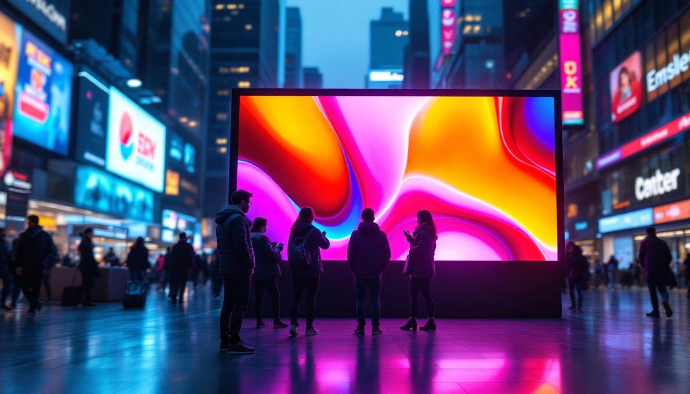 A photograph of a vibrant led board sign in an urban setting