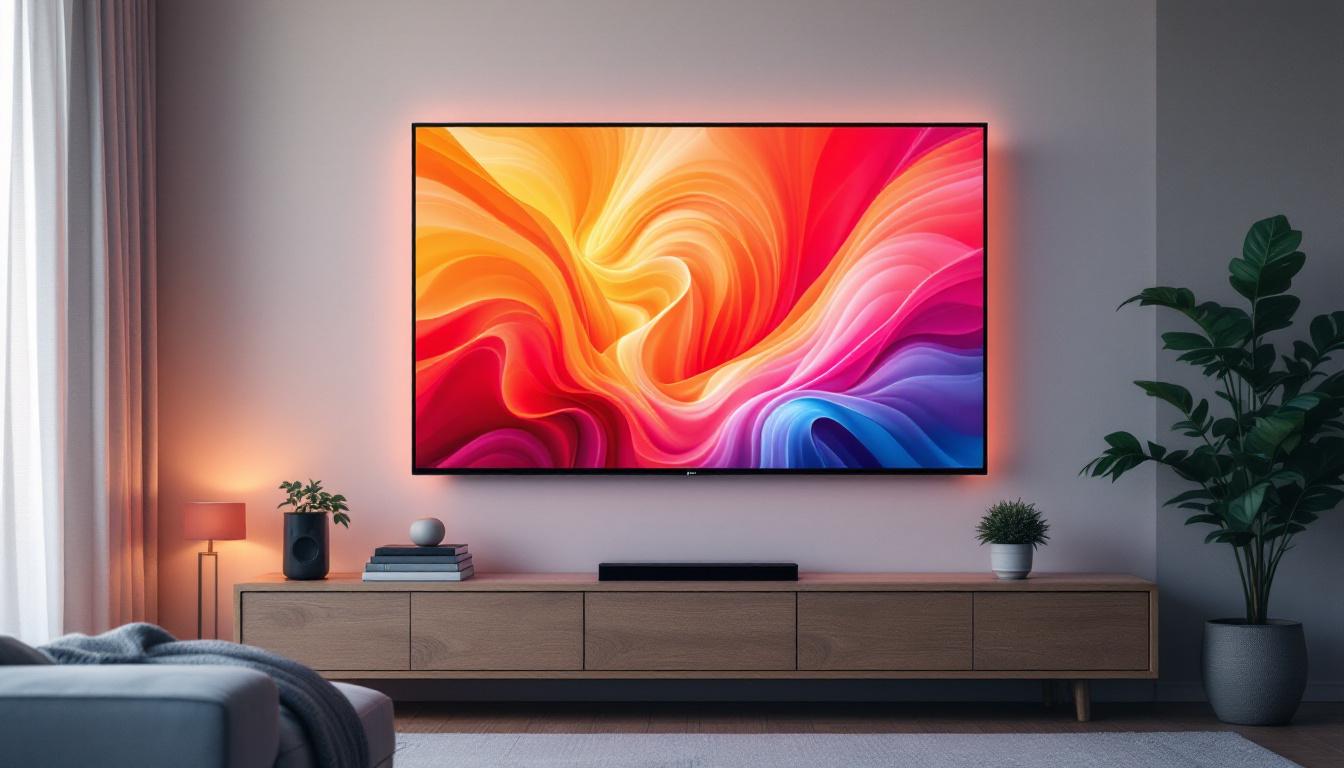 A photograph of a vibrant 110-inch led display in a modern home or office setting