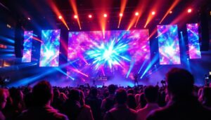A photograph of a vibrant led display in action