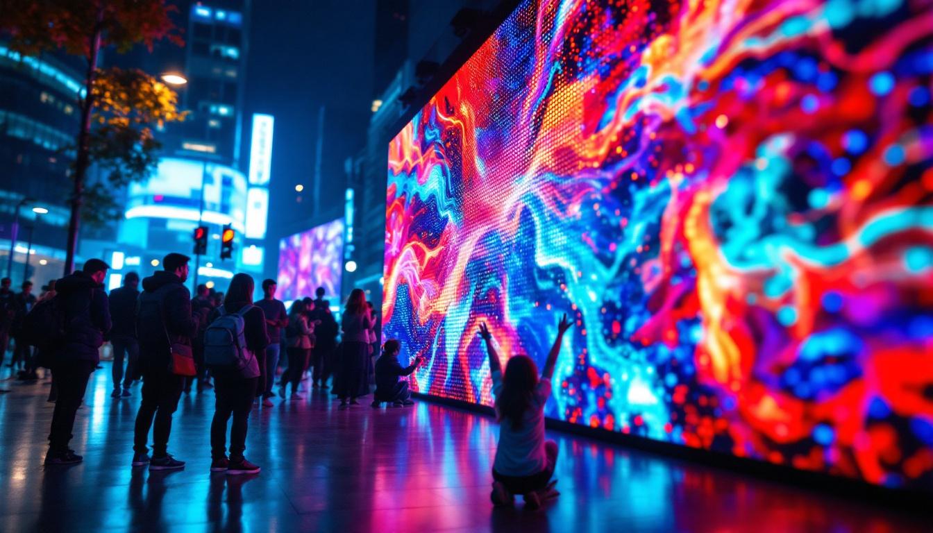 A photograph of a vibrant led display in an urban setting