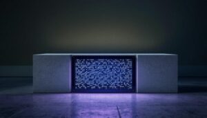 A photograph of a close-up view of a block wall footer with an integrated led display