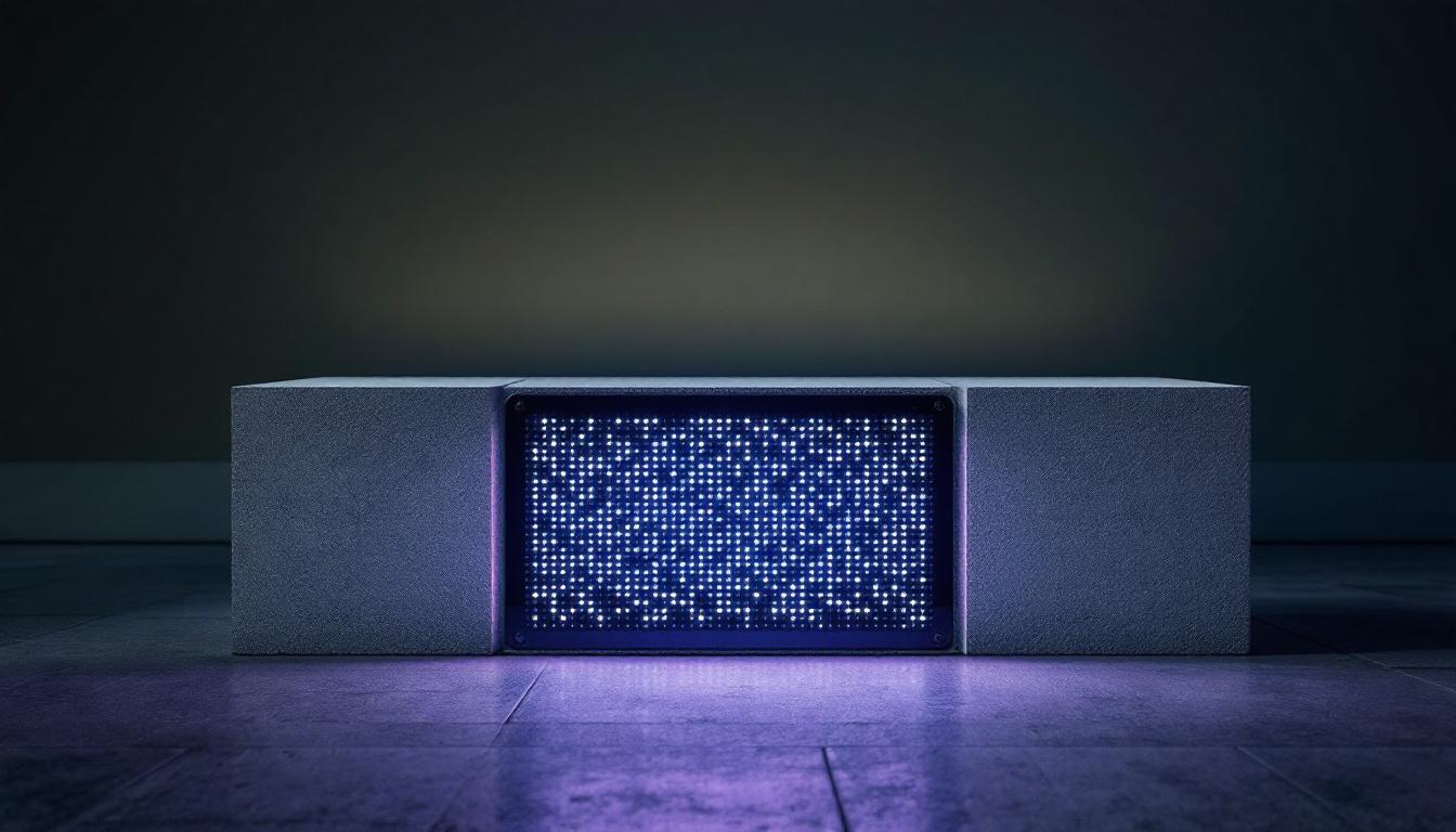 A photograph of a close-up view of a block wall footer with an integrated led display