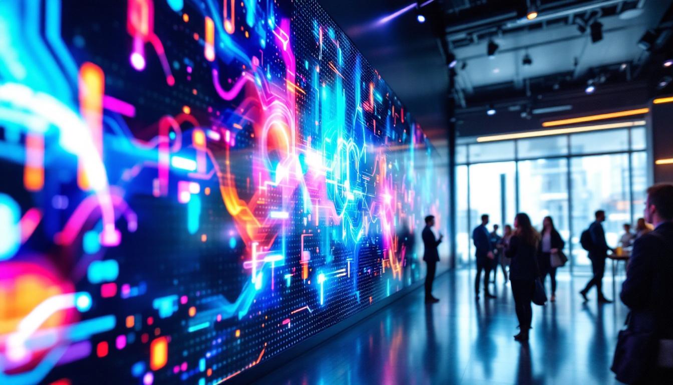 A photograph of a vibrant led video wall in action