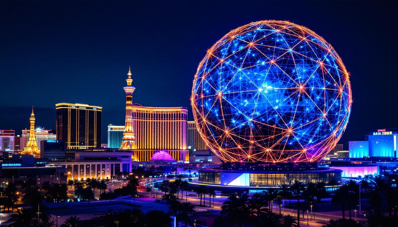 A photograph of capture a photograph of the las vegas sphere illuminated at night