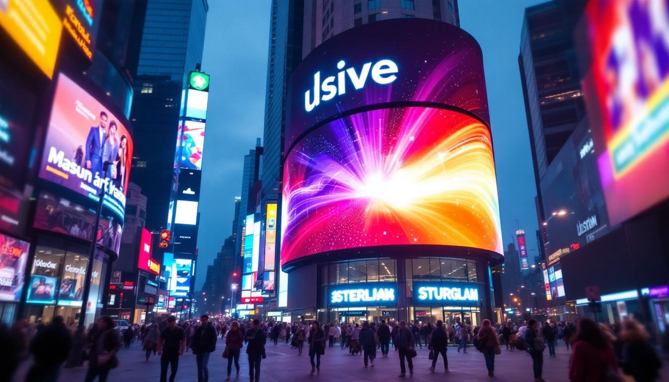 A photograph of a vibrant led advertising display in a bustling urban environment