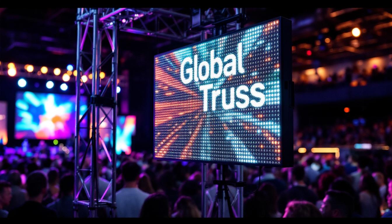 A photograph of capture a photograph of a global truss crank stand in use at an event