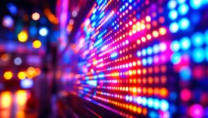 A photograph of a vibrant led display in action