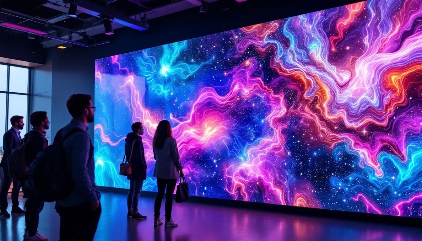 A photograph of a vibrant 4k video wall in a modern setting