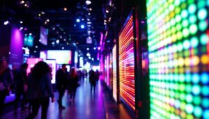 A photograph of a vibrant and dynamic led trade show display