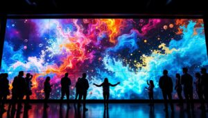A photograph of a vibrant 3x3 led video wall in use