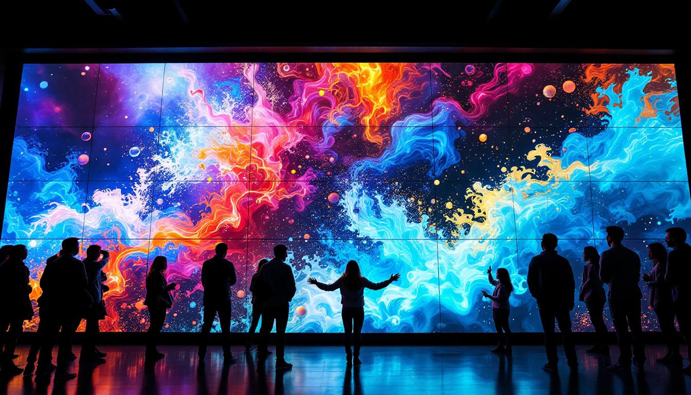 A photograph of a vibrant 3x3 led video wall in use