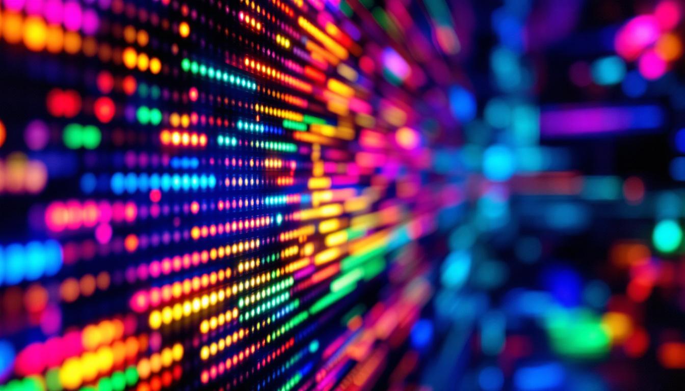 A photograph of capture a photograph of a vibrant rgb led screen panel displaying dynamic visuals