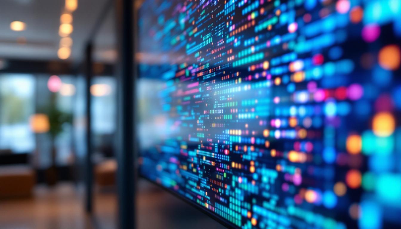 A photograph of a vibrant led display panel in a modern setting