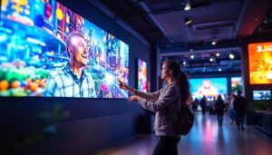 A photograph of a vibrant indoor setting featuring a high-quality led display in use
