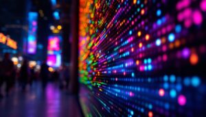 A photograph of a vibrant led display in action