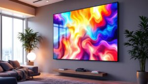 A photograph of a vibrant smart led wall panel in a modern setting