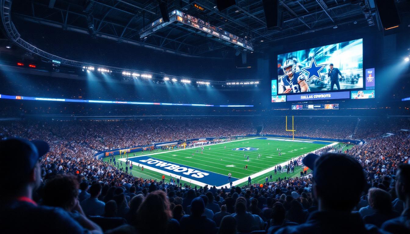 A photograph of the dallas cowboys' jumbotron in action during a game
