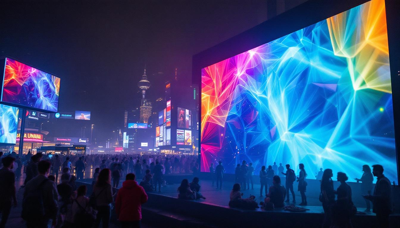 A photograph of a vibrant 3d led screen in an engaging setting