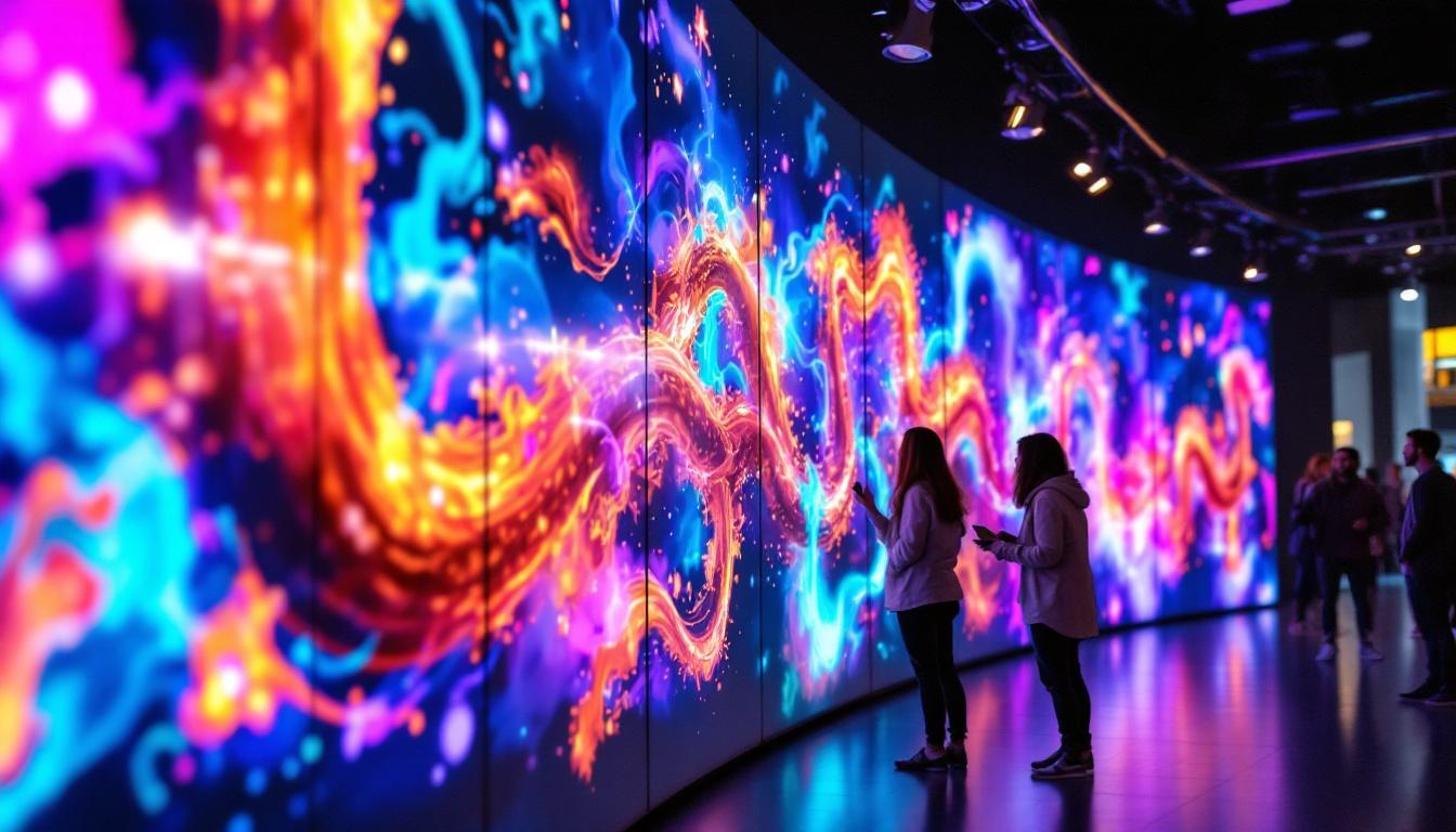 A photograph of a vibrant indoor led wall display in use