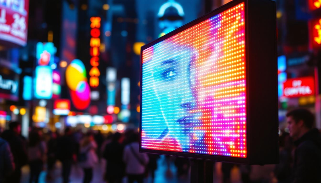 A photograph of capture a photograph of a vibrant outdoor led sign board in use