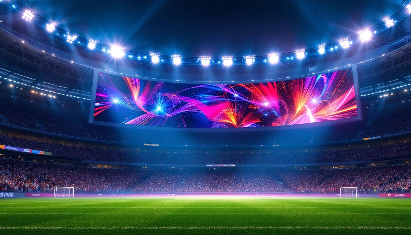 A photograph of a vibrant led display showcasing a dynamic sports event