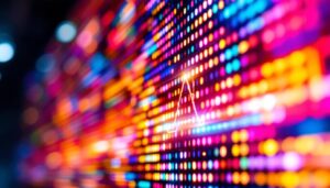 A photograph of a vibrant led display in action