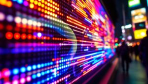 A photograph of a vibrant led display in action