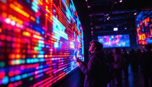 A photograph of a vibrant led display in action