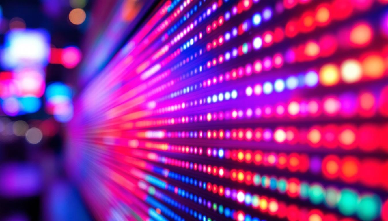 A photograph of a close-up of a vibrant led display in action
