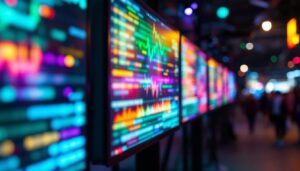 A photograph of a vibrant led display in action