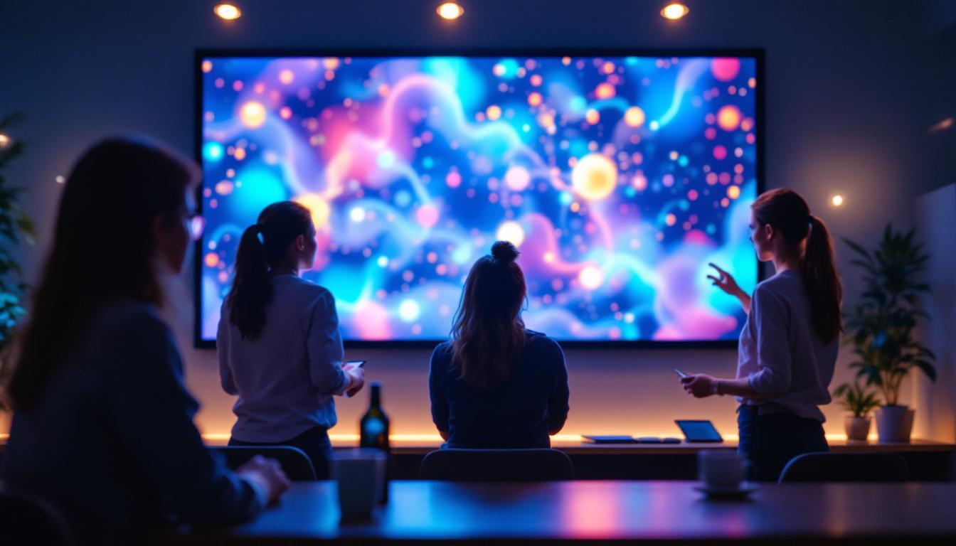 A photograph of capture a photograph of a vibrant indoor led display in action