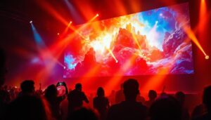 A photograph of a vibrant chauvet video wall in action
