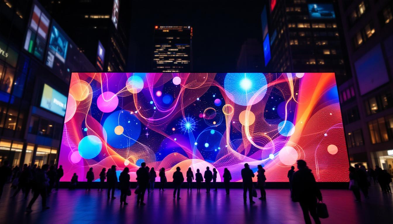 A photograph of a vibrant led display in an urban setting