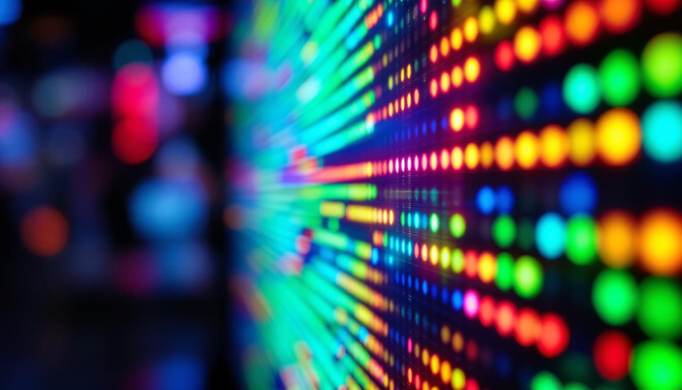 A photograph of a close-up of a vibrant led display in action